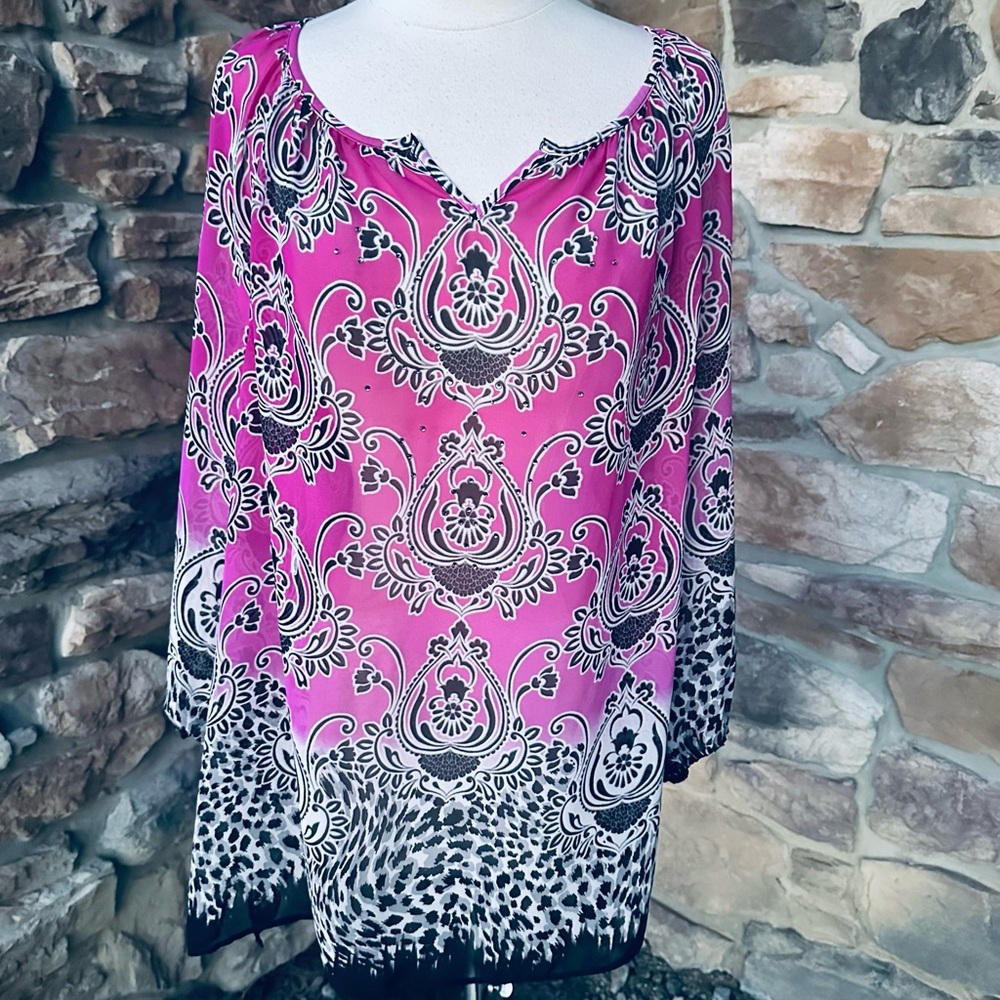 JM Collection Stylish Purple Floral Tunic XL - Picture 7 of 15